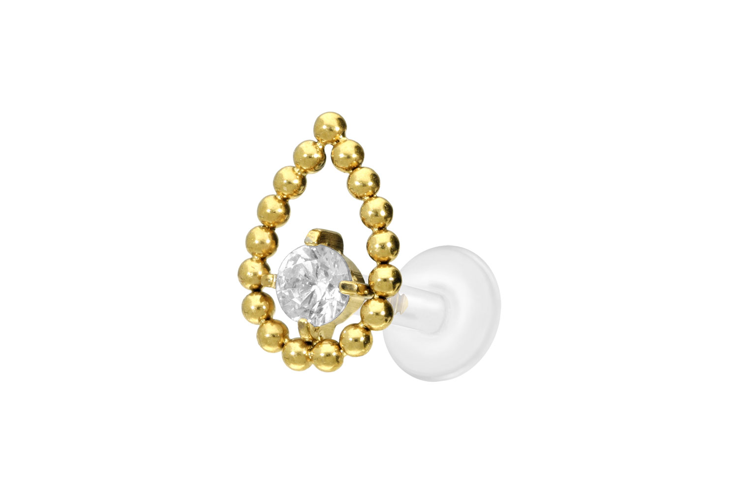 PTFE Labret Piercing mit Innengewinde + Titan-Aufsatz TROPFEN + KRISTALL